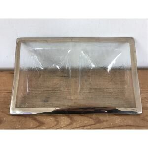 Vintage Style Clear Textured Glass Silver Rim Two Bowl Serving Candy Nut Tray